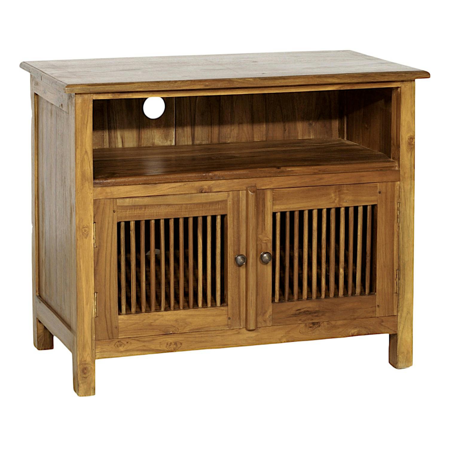 Meuble TV 80cm bois de teck 2 portes 1 niche style colonial BISHO, PIER IMPORT