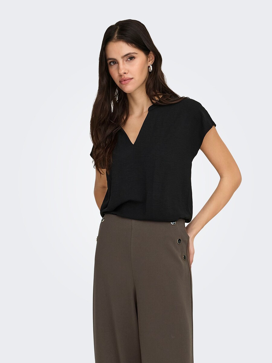 Blusa de manga corta y cuello en pico, JDY