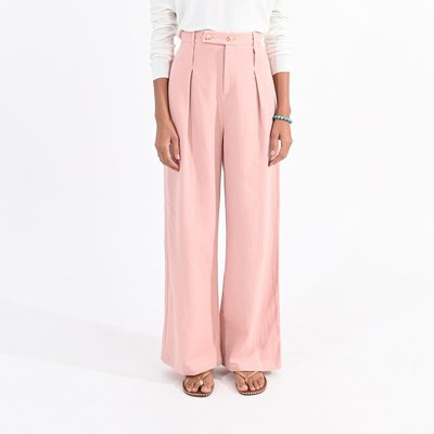 Linen Mix Straight Trousers with High Waist and Wide Leg MOLLY BRACKEN