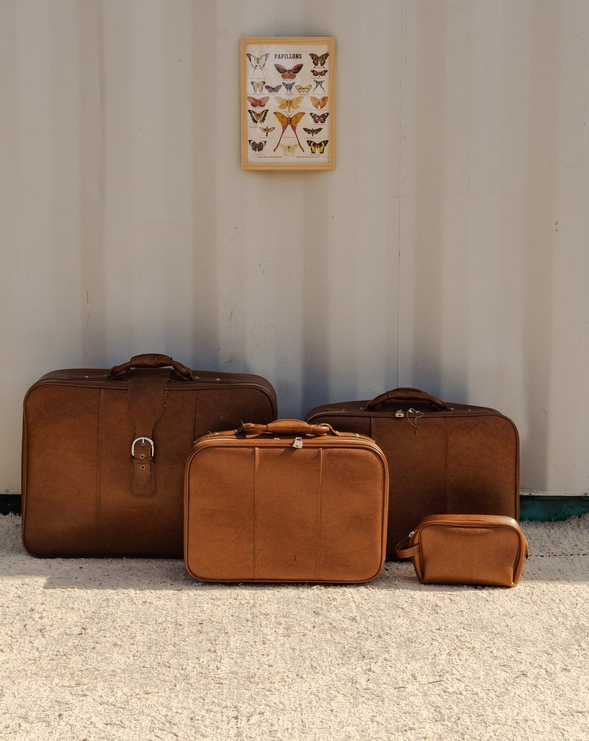 Ensemble de valises en cuir marron Lucienne N°322 - Bon état, DEBONGOUT