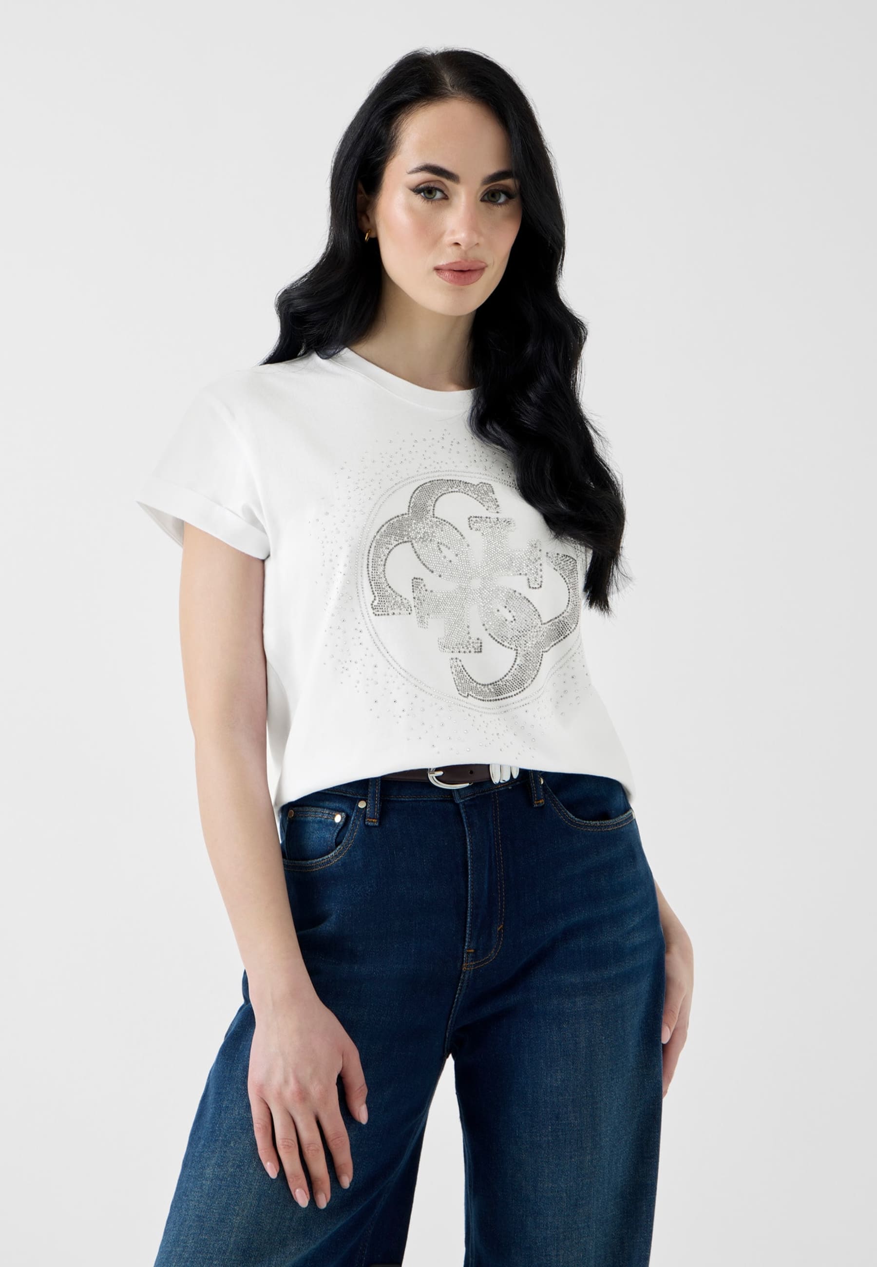 T-Shirt Avec Logo En Strass, GUESS
