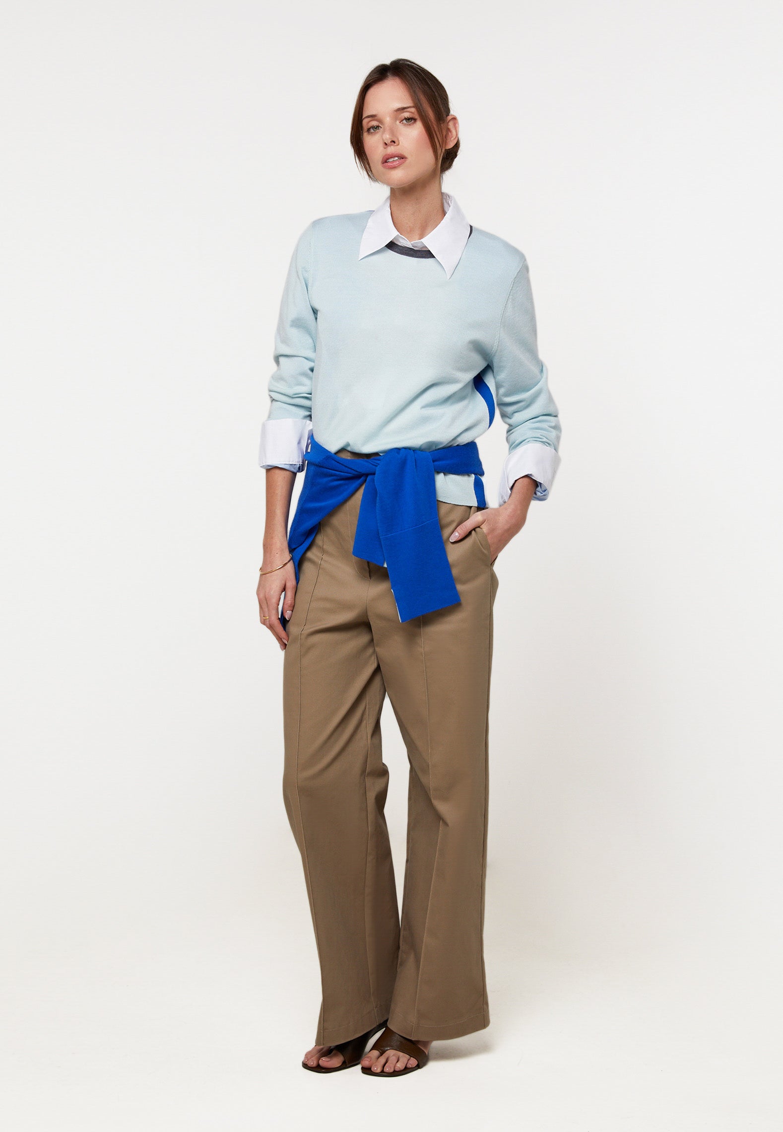 Pull col rond tricolore en laine mérinos, RODIER