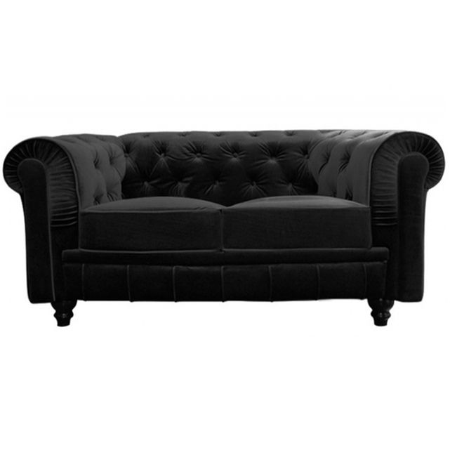 canape chesterfield velours capitonne noir 2 places city