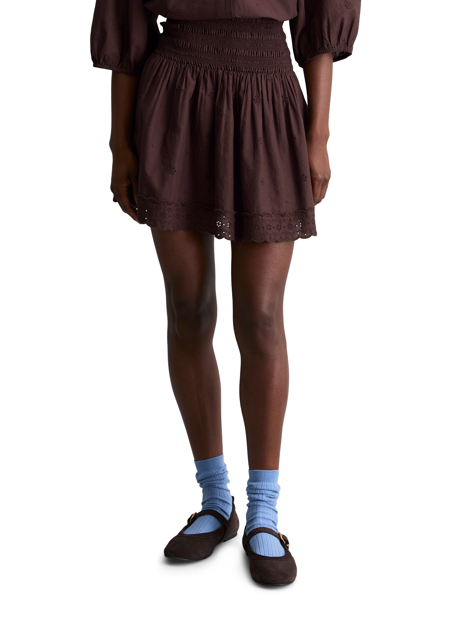 Broderie-Anglaise-Mini jupe évasée en pur coton bio, MARC O’POLO DENIM