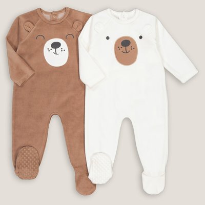 Pack of 2 Sleepsuits in Bear Print Velour LA REDOUTE COLLECTIONS