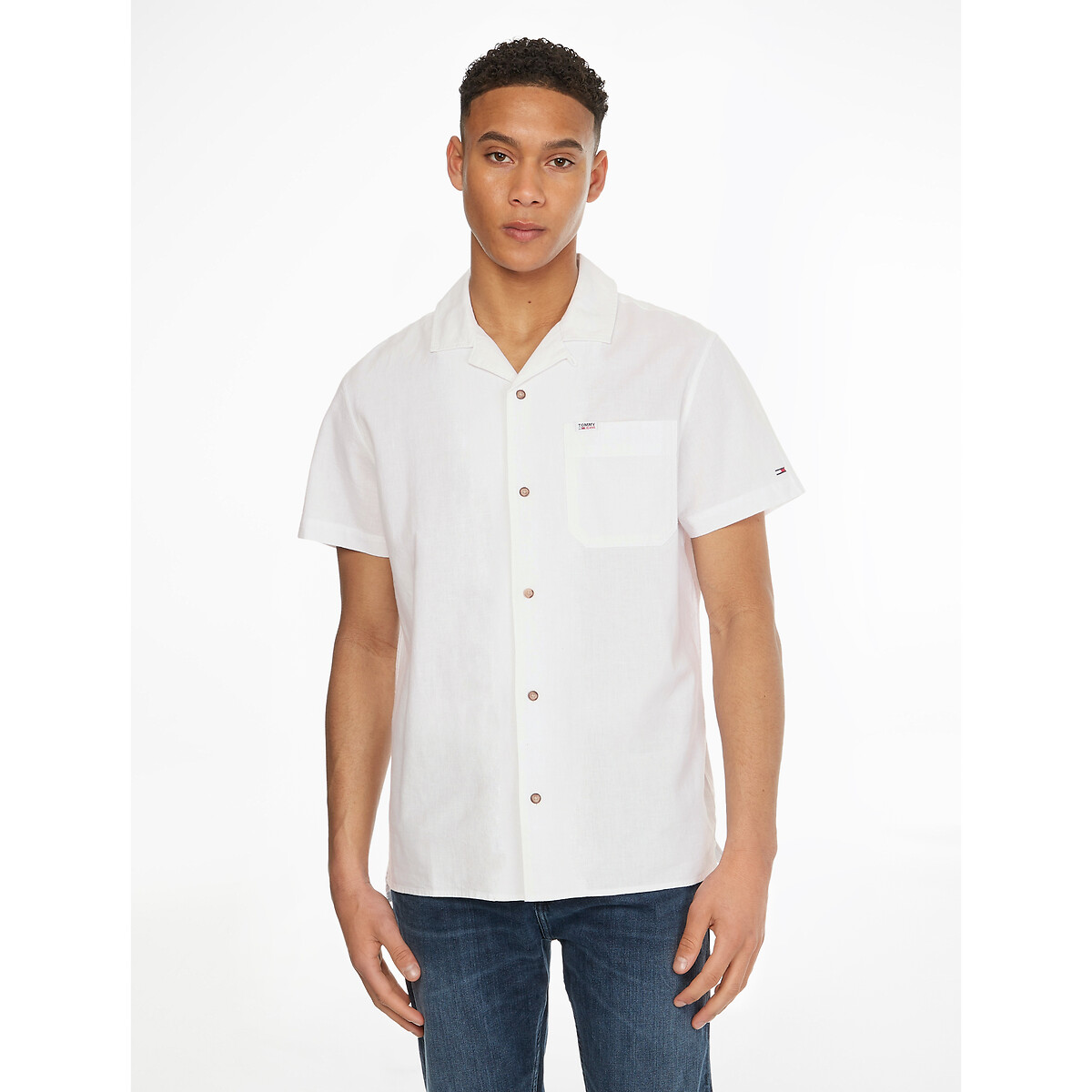 Camisa recta de algodón orgánico y lino Tommy Jeans | La Redoute