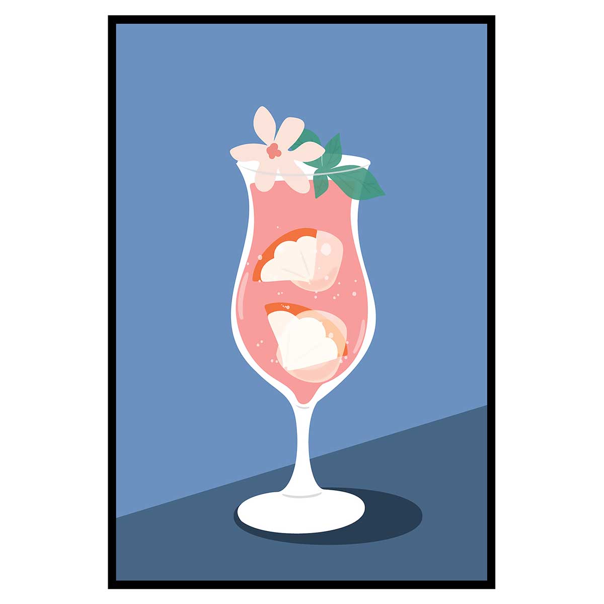 Affiche encadrée cocktail rose fruité, HEXOA