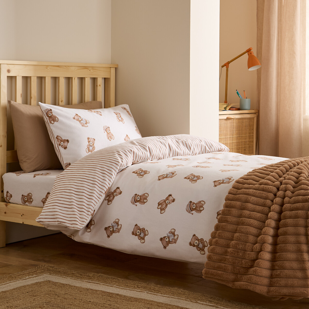 Brushed Teddy Bear Cotton Reversible Duvet Cover Set, CATHERINE LANSFIELD
