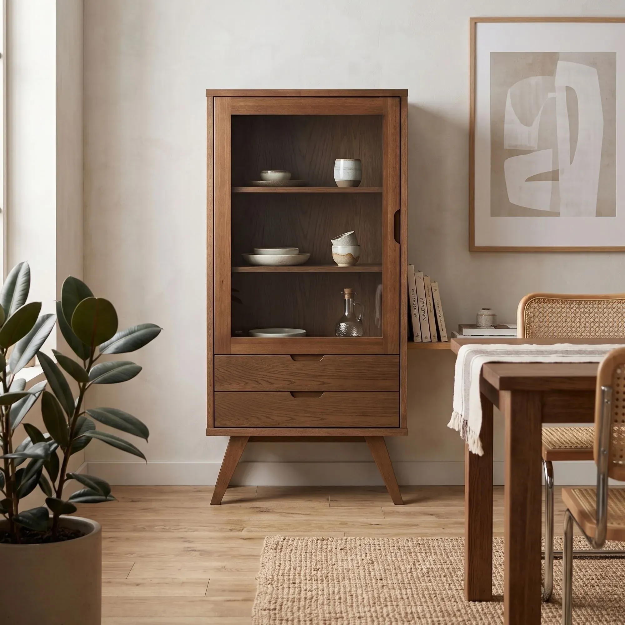 Vitrine scandinave en chêne fumé 1 porte 2 tiroirs - ALISIA, HELLIN, DEPUIS 1862