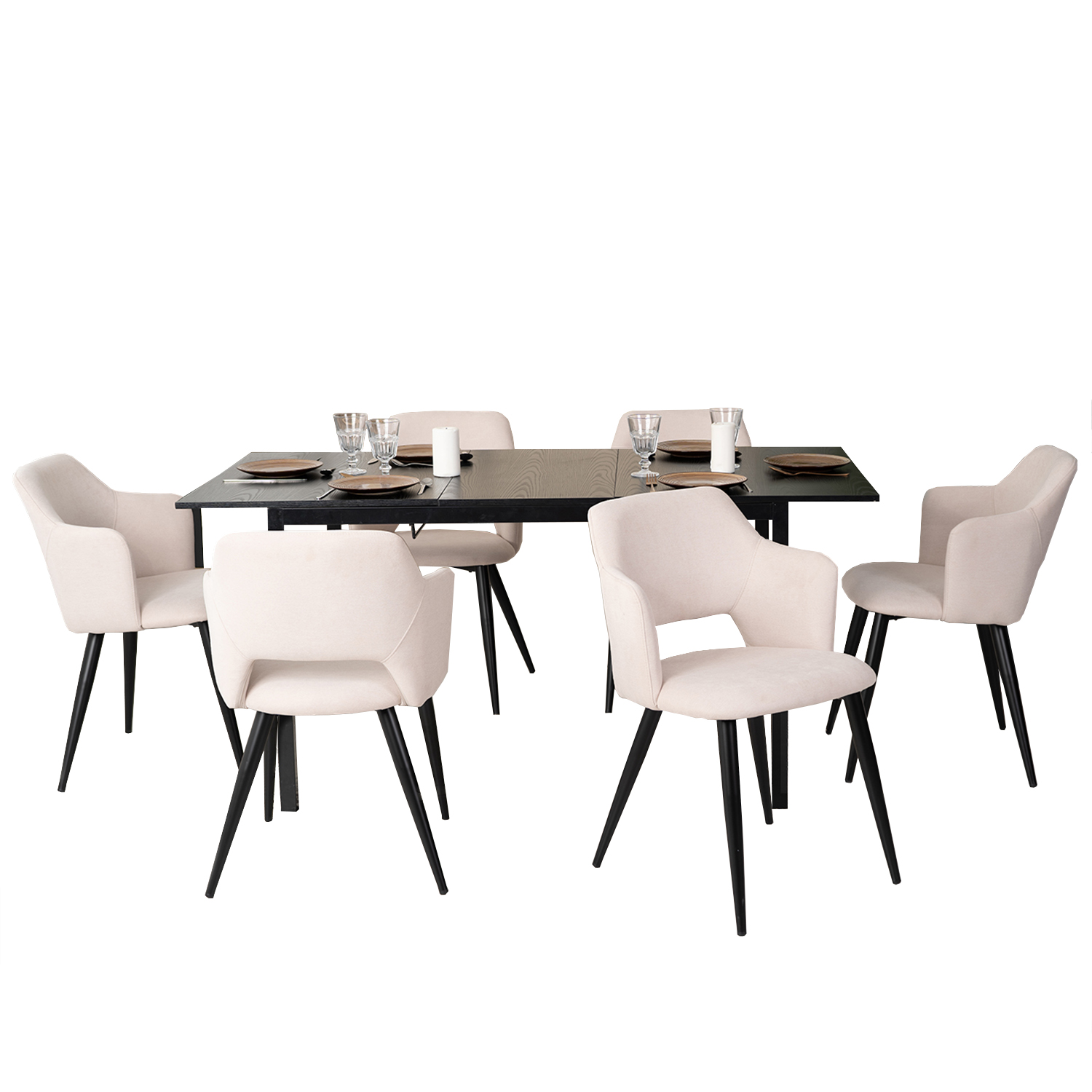 Ensemble de table à manger extensible à allonge avec 6 chaises, BARI6PCSSET, MEUBLES COSY