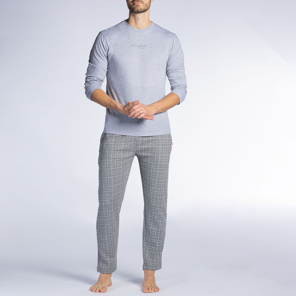 cotton mix pyjamas with crew neck and long sleeves