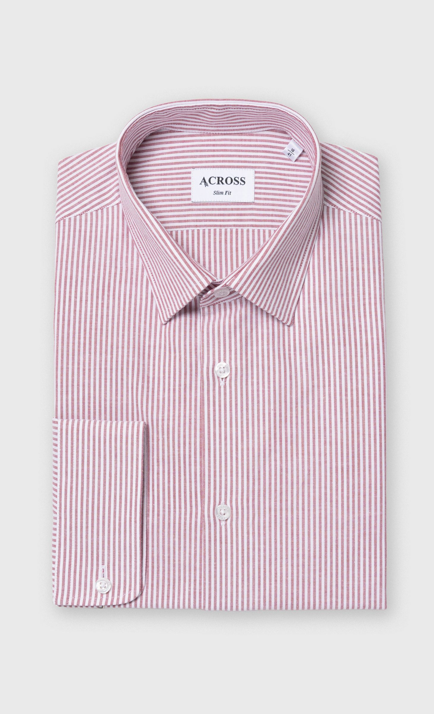 Chemise Slim fit à rayures en Oxford brique, ACROSS