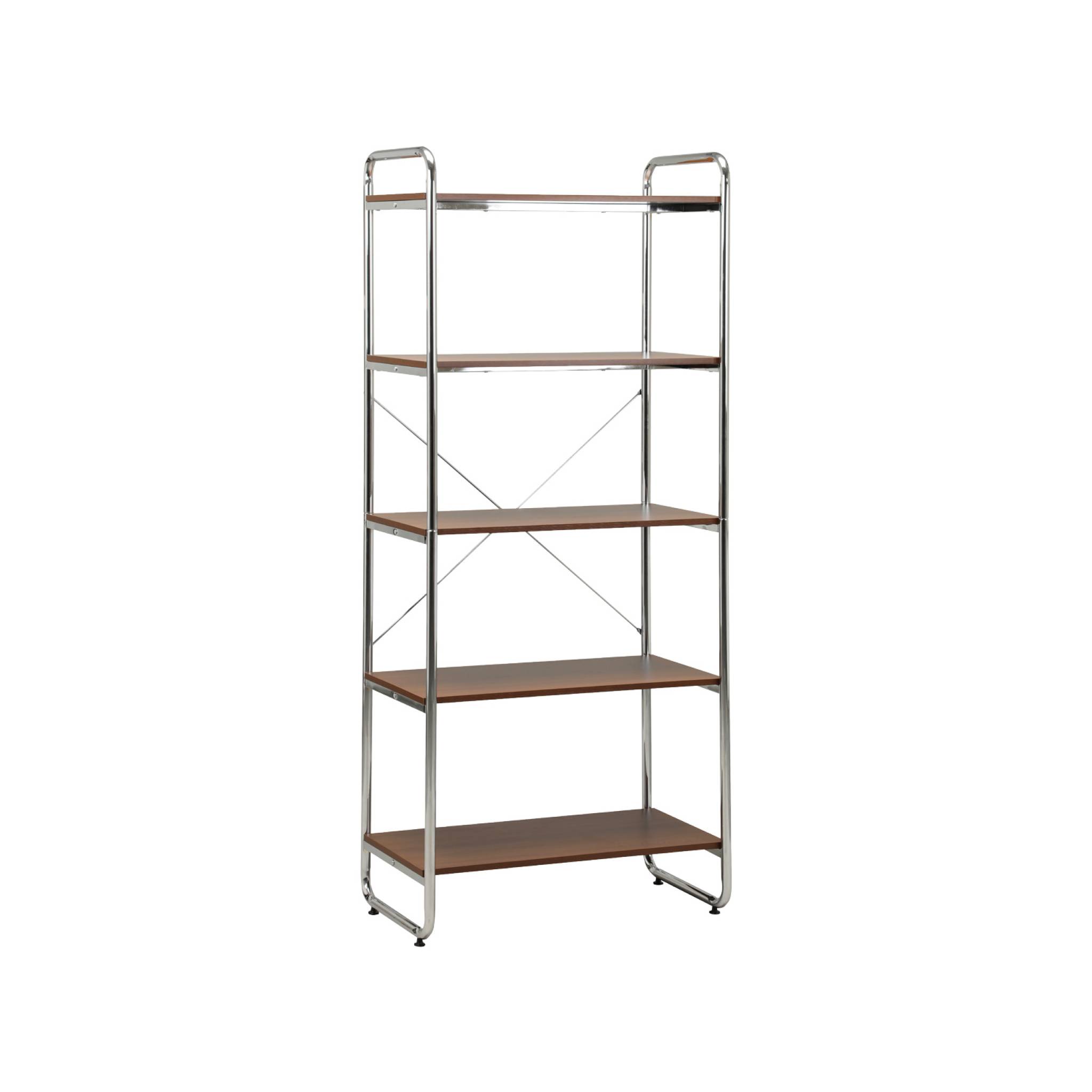 Etagère bibliothèque métal chromé et décor bois 5 niveaux LENNOX, SWEEEK