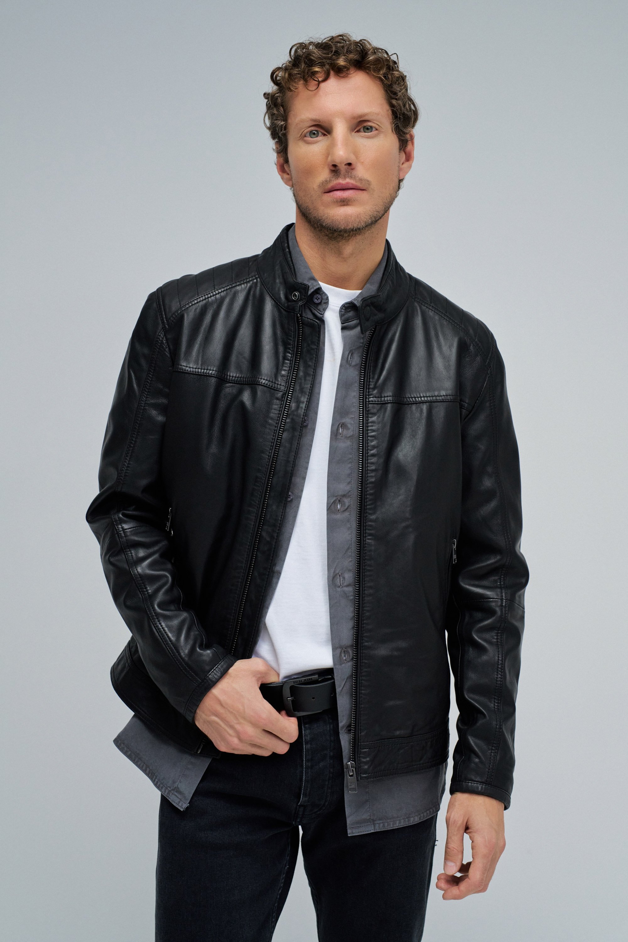 BLOUSON BIKER EN CUIR, SALSA JEANS