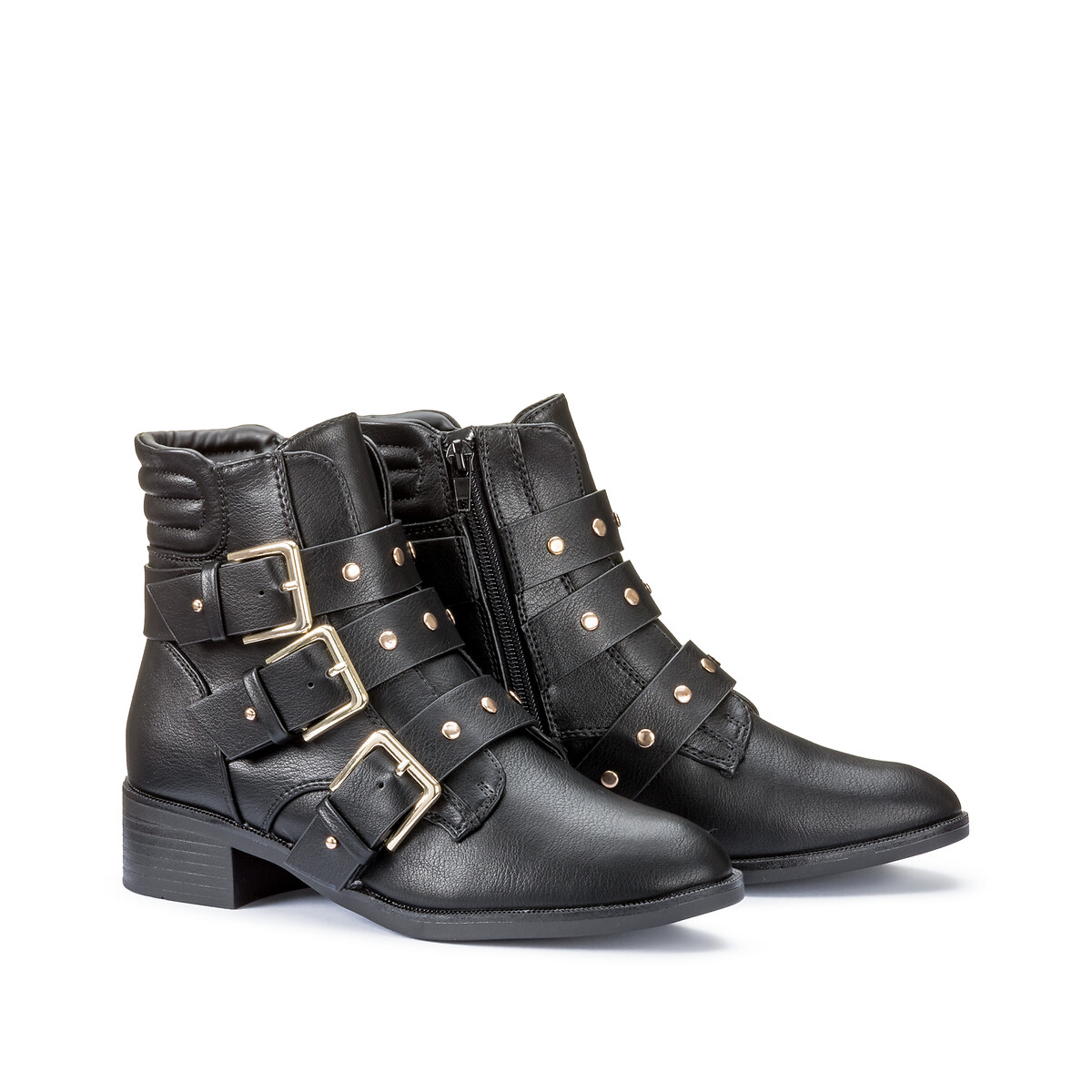 black leather ankle boots with buckles