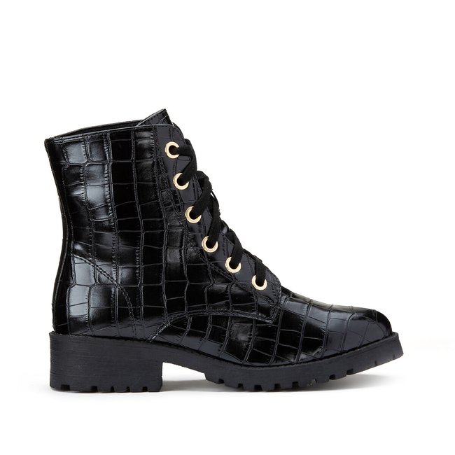 Recycled Mock Croc Ankle Boots, black, LA REDOUTE COLLECTIONS