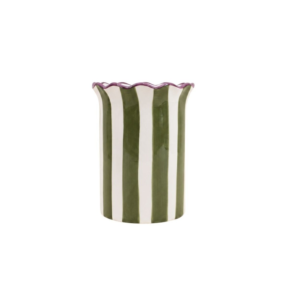 Vase en céramique rayé festonné 16x21cm, ORNAMI
