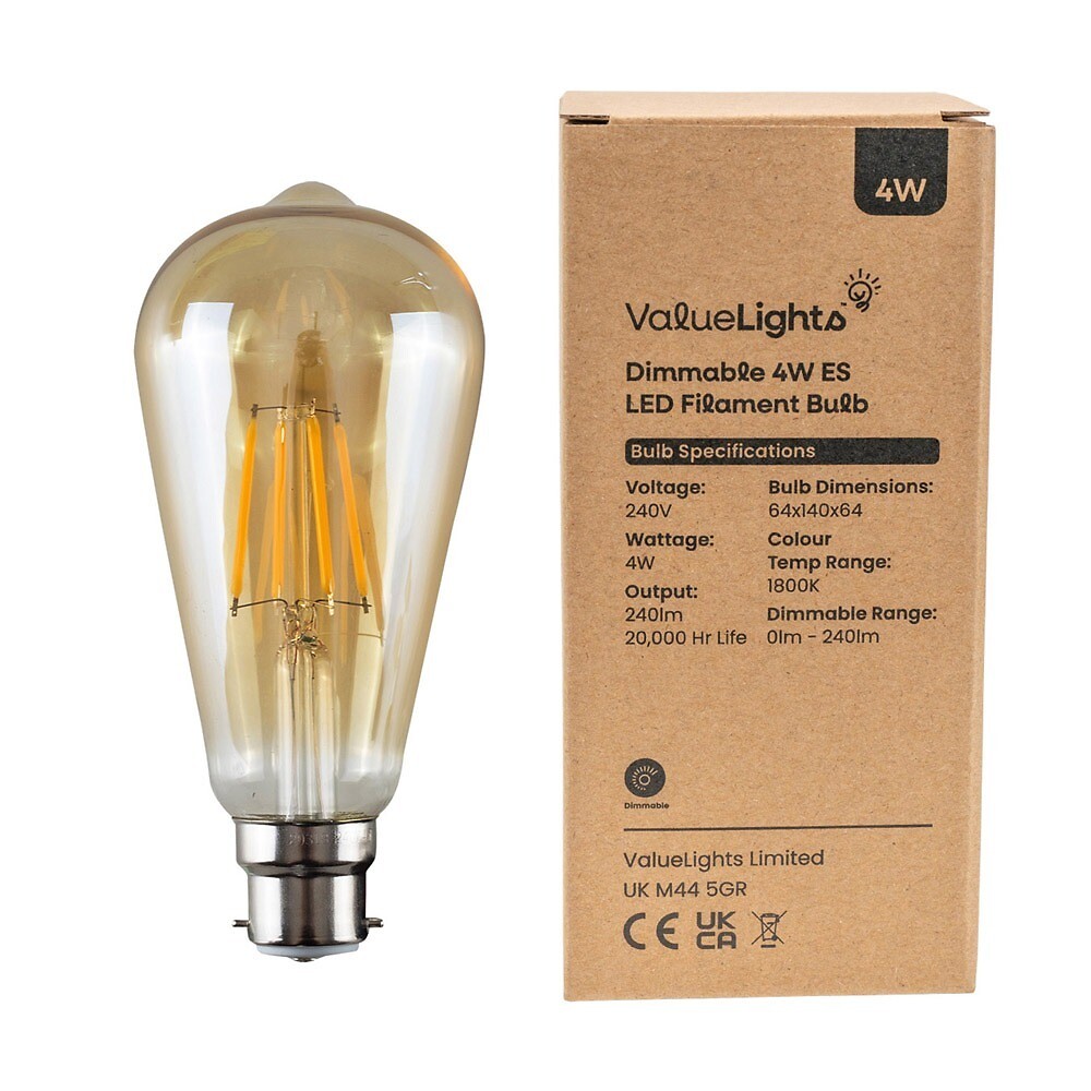 Set of 3 E27 4W LED Filament Pear Shaped Bulbs in Amber, MINISUN
