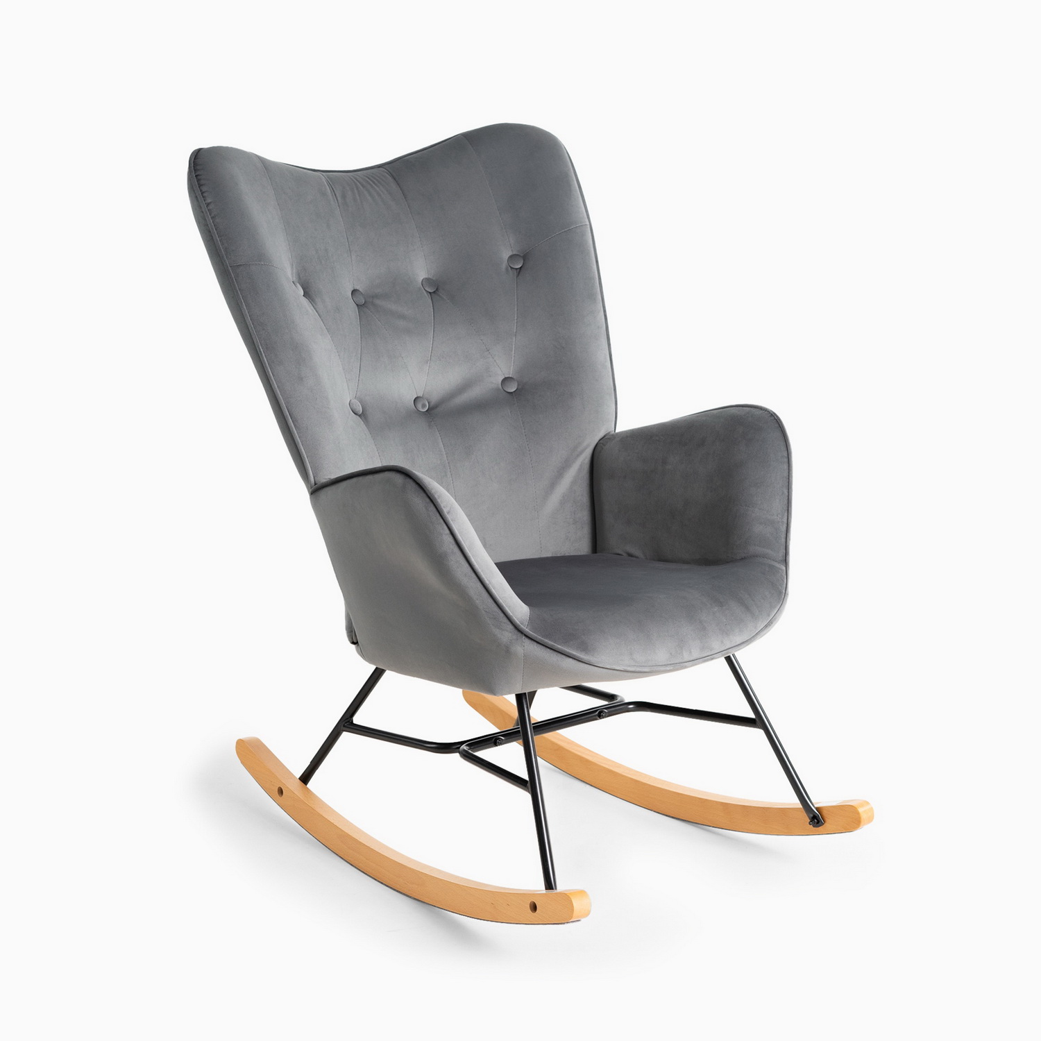 Fauteuil à bascule rocking chair scandinave en velours, EPPING, MEUBLES COSY