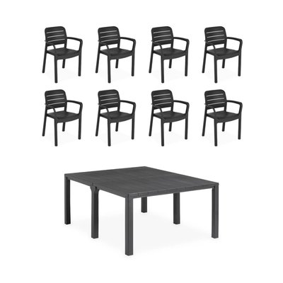 Table de jardin modulable résine + 8 chaises empilables TABLE JULIE DOUBLE & 8 FAUTEUILS TISARA SWEEEK