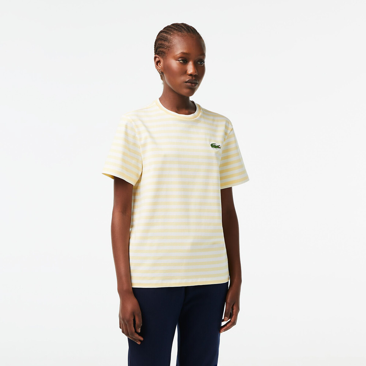 Striped Cotton T-Shirt with Crew Neck and Short Sleeves