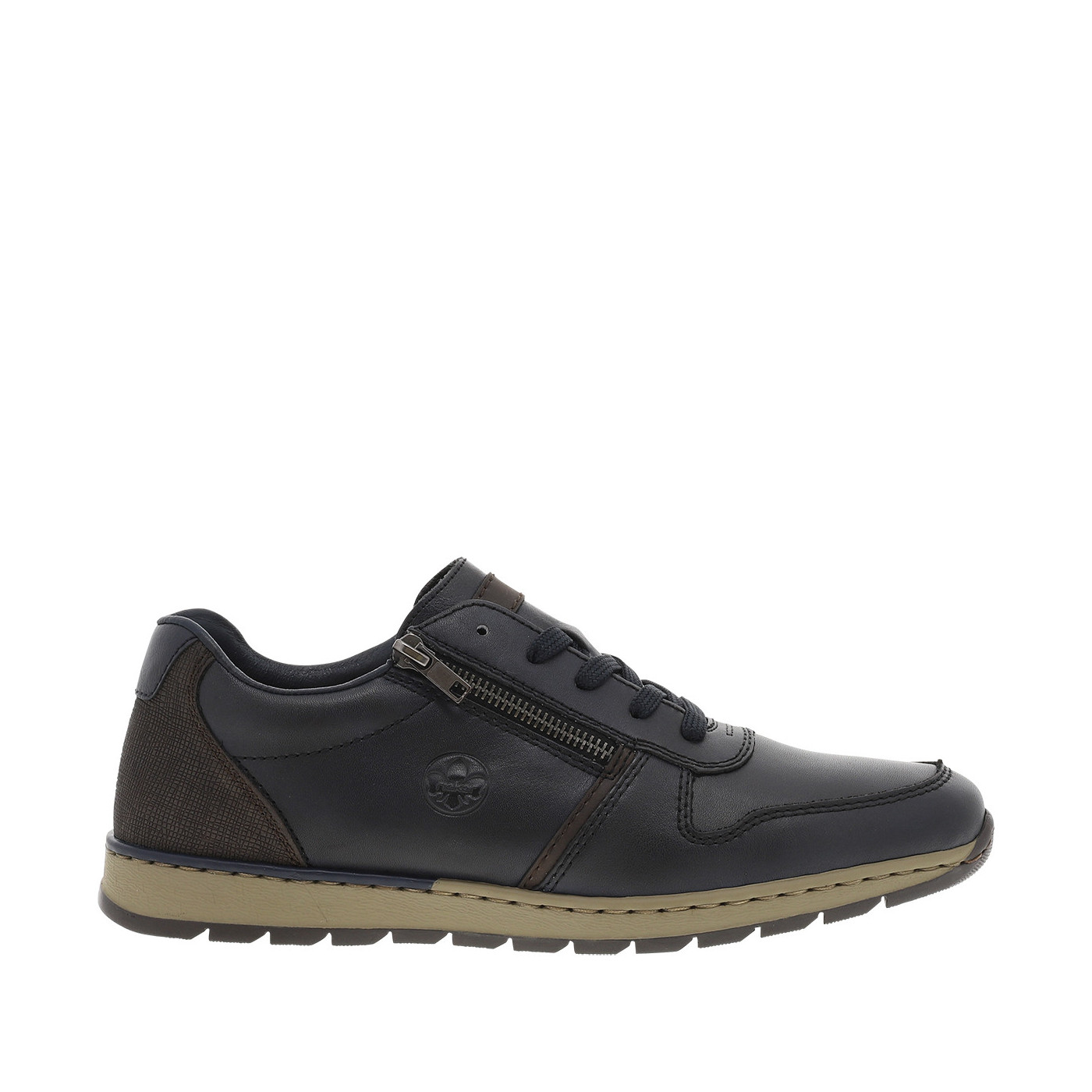Sneakers en cuir bleu marine avec semelle à talon plat et zip latéral, RIEKER