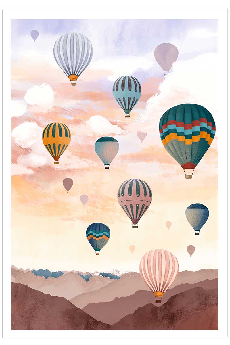Affiche enfant ciel de montgolfière, HEXOA