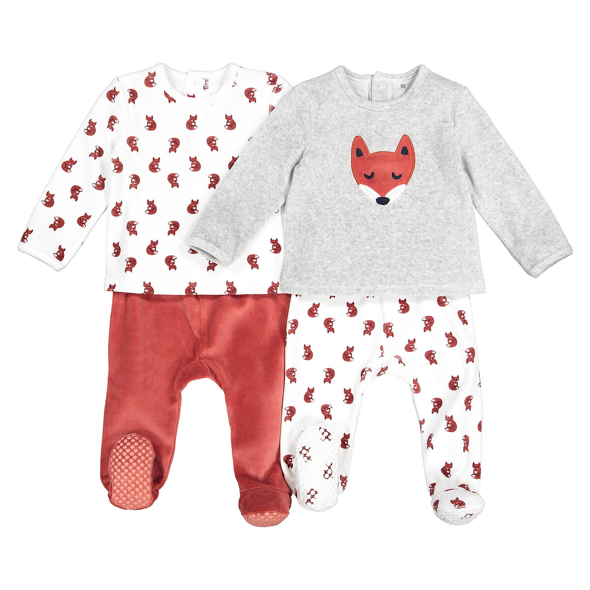 Pack Of 2 Velour Pyjamas In Cotton Mix 1 Month 4 Years Ecru Brown La Redoute Collections La Redoute