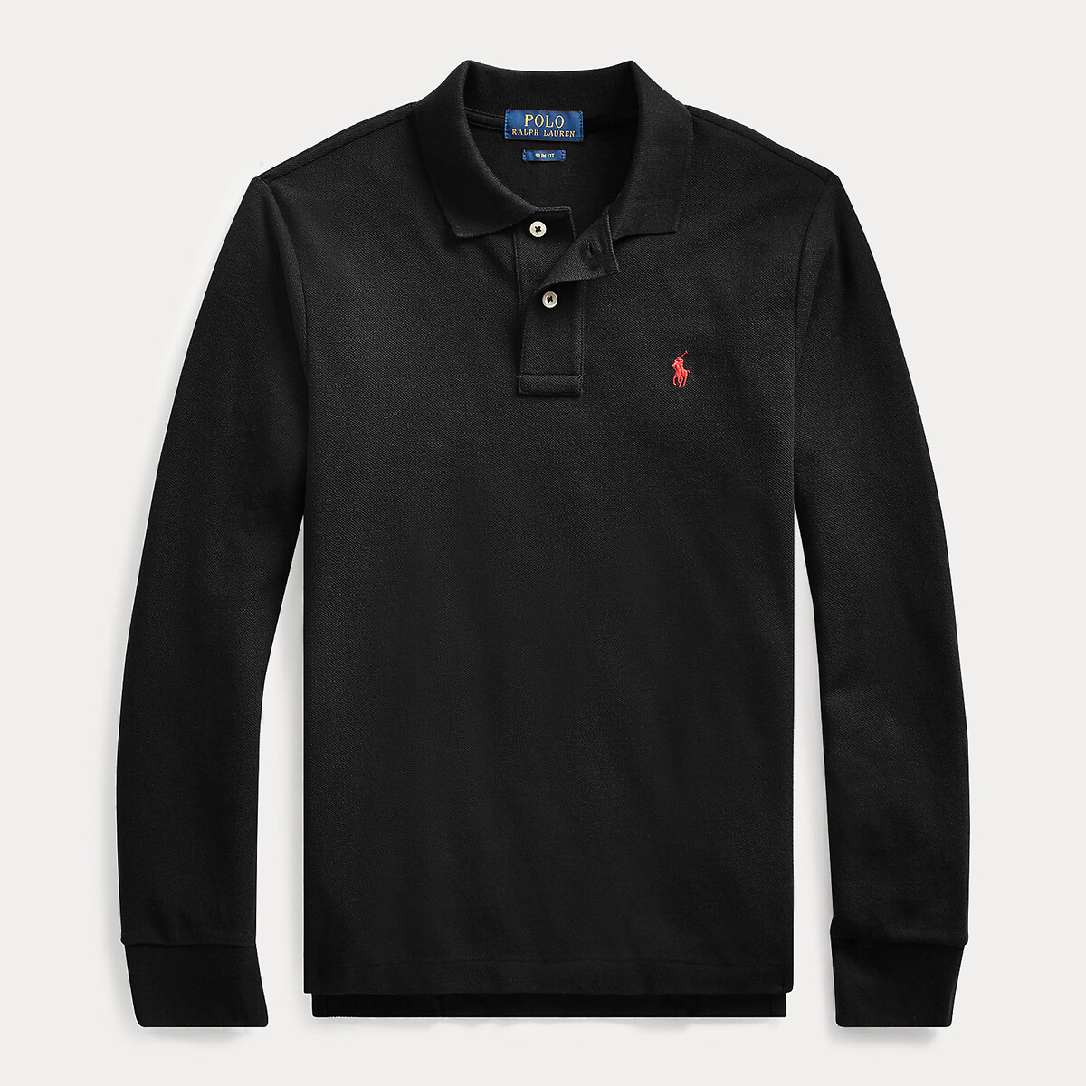Image of Embroidered Logo Polo Shirt in Cotton with Long Sleeves, 6-14 Years