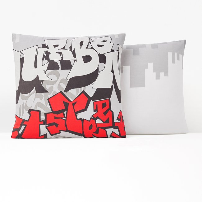 Urban Graph Graffiti 100% Cotton Pillowcase, grey with red/white print, SO'HOME
