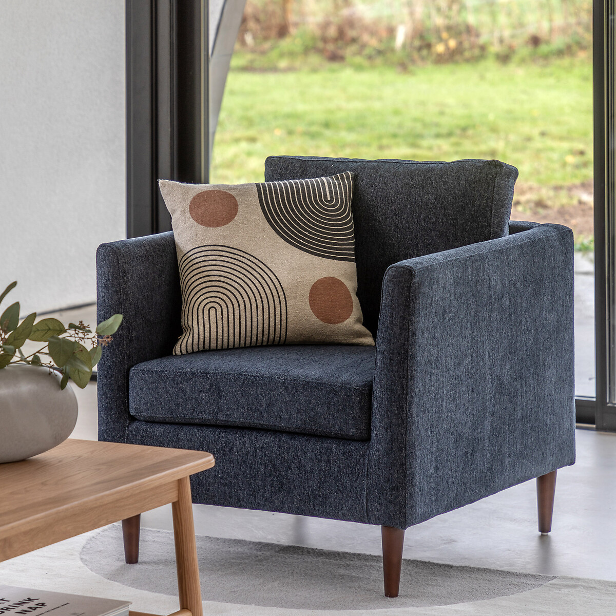 Durants Soft Brushed Nordic Armchair with Dark Wood Legs, SO'HOME