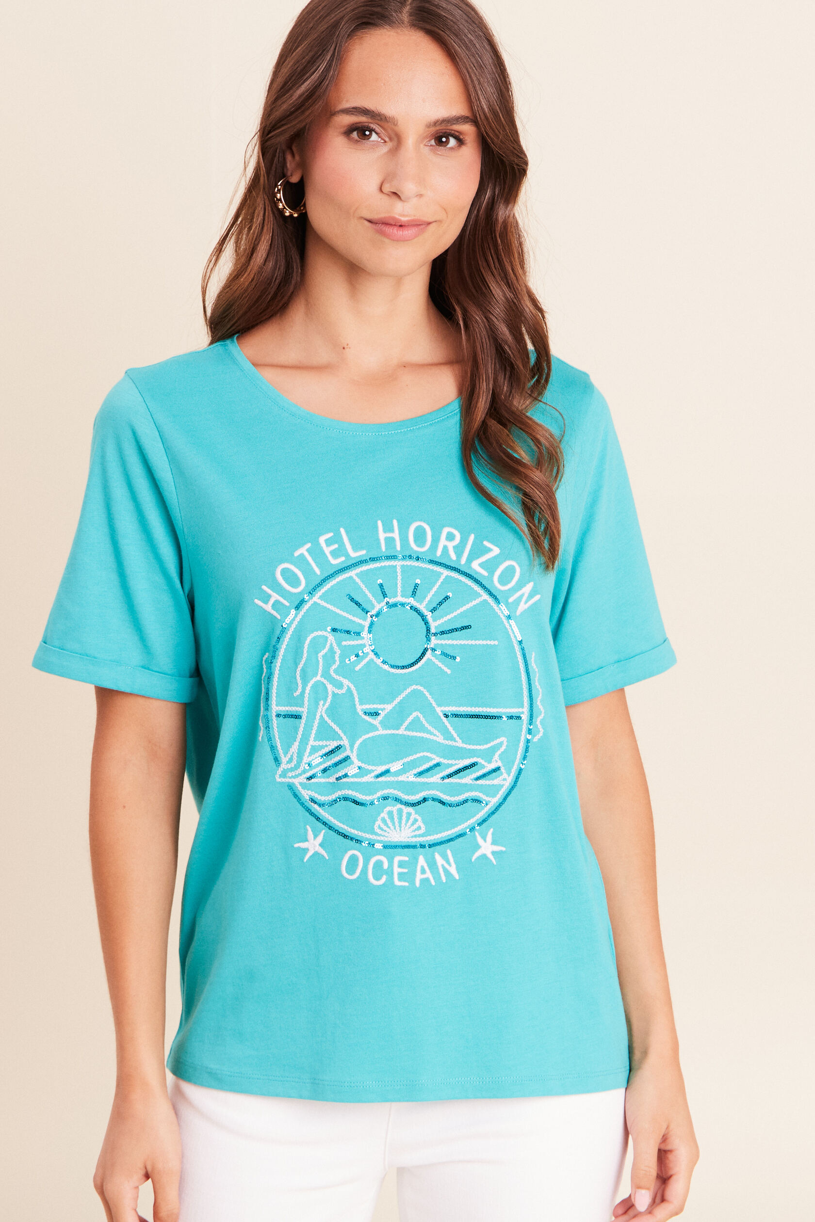 T-shirt col rond manches courtes brodé, BREAL