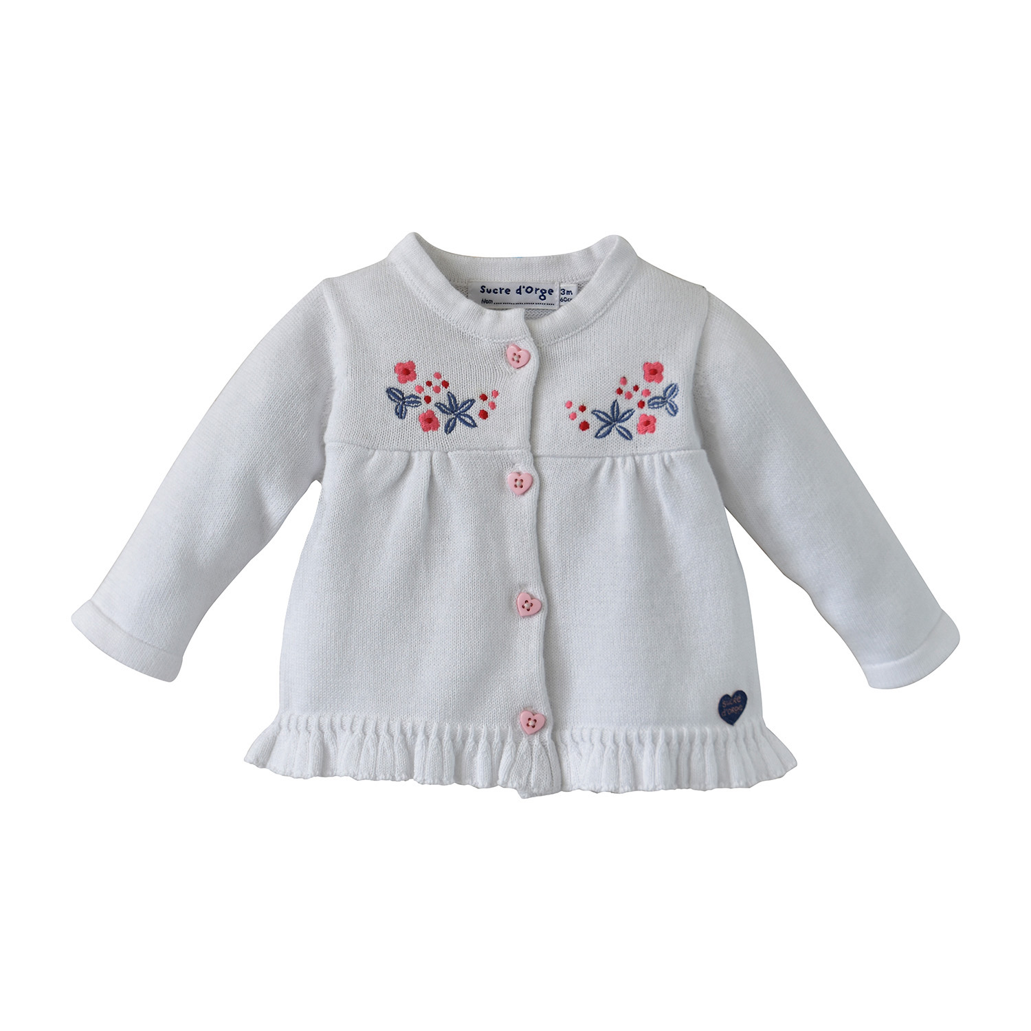 Cardigan bebe tricot elvira blanc, SUCRE D'ORGE