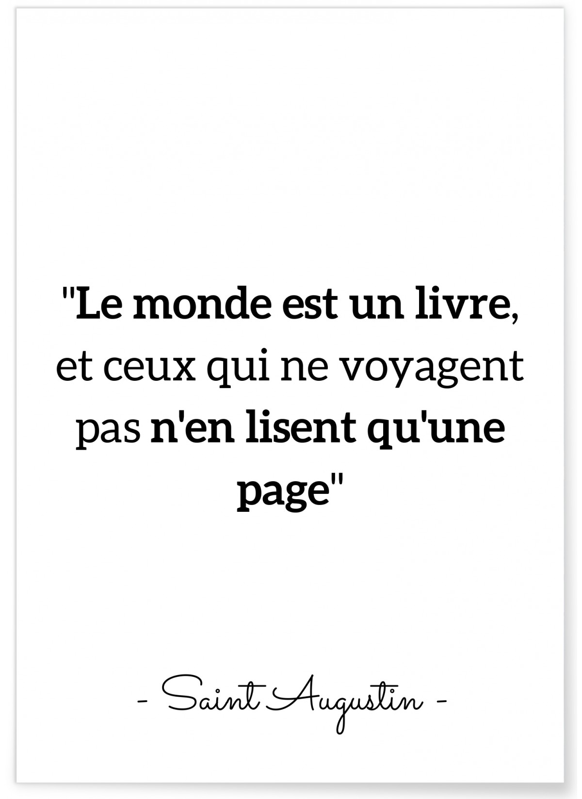 Affiche citation Saint Augustin 'Le monde est un livre...', L'AFFICHERIE