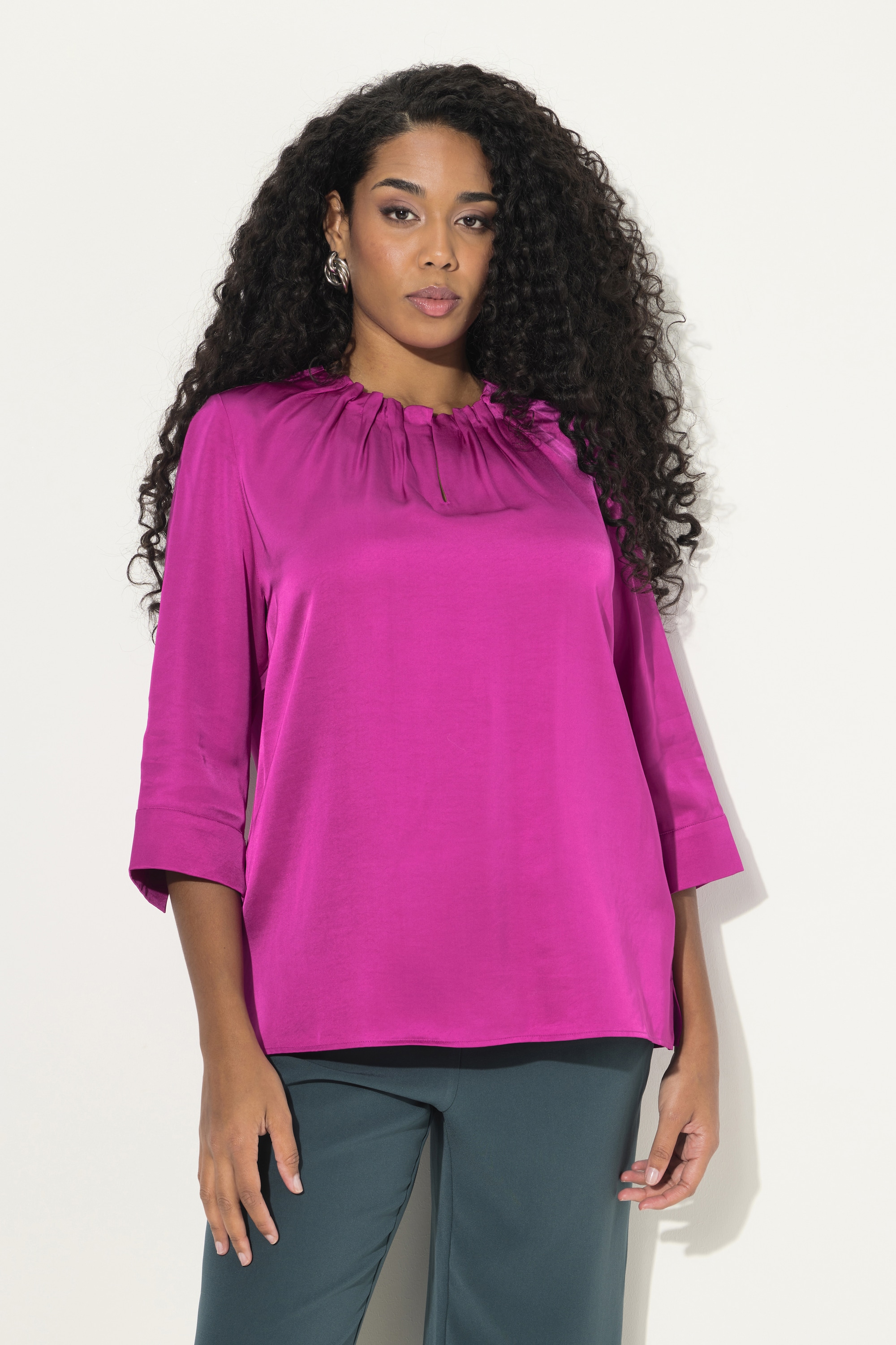 Blouse avec décolleté froncé, manches 3/4, ULLA POPKEN