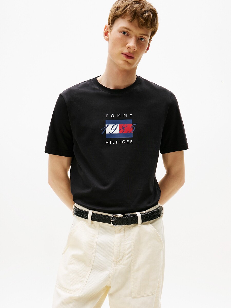 Short-Sleeve T-Shirt with Linear Flag Graphic, TOMMY HILFIGER