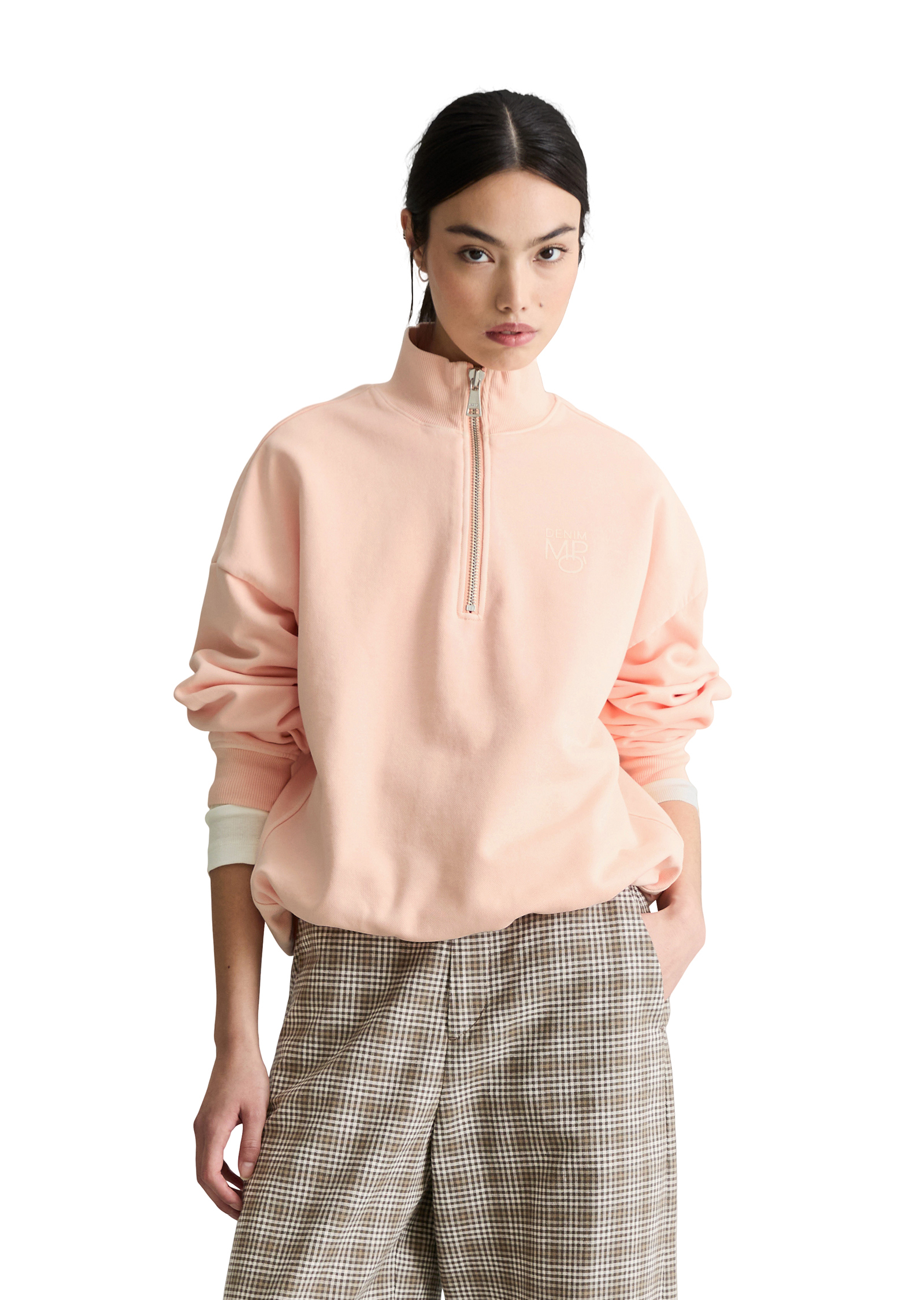 Sweat-shirt à demi-zip relaxed en qualité Garment Dye, MARC O’POLO DENIM