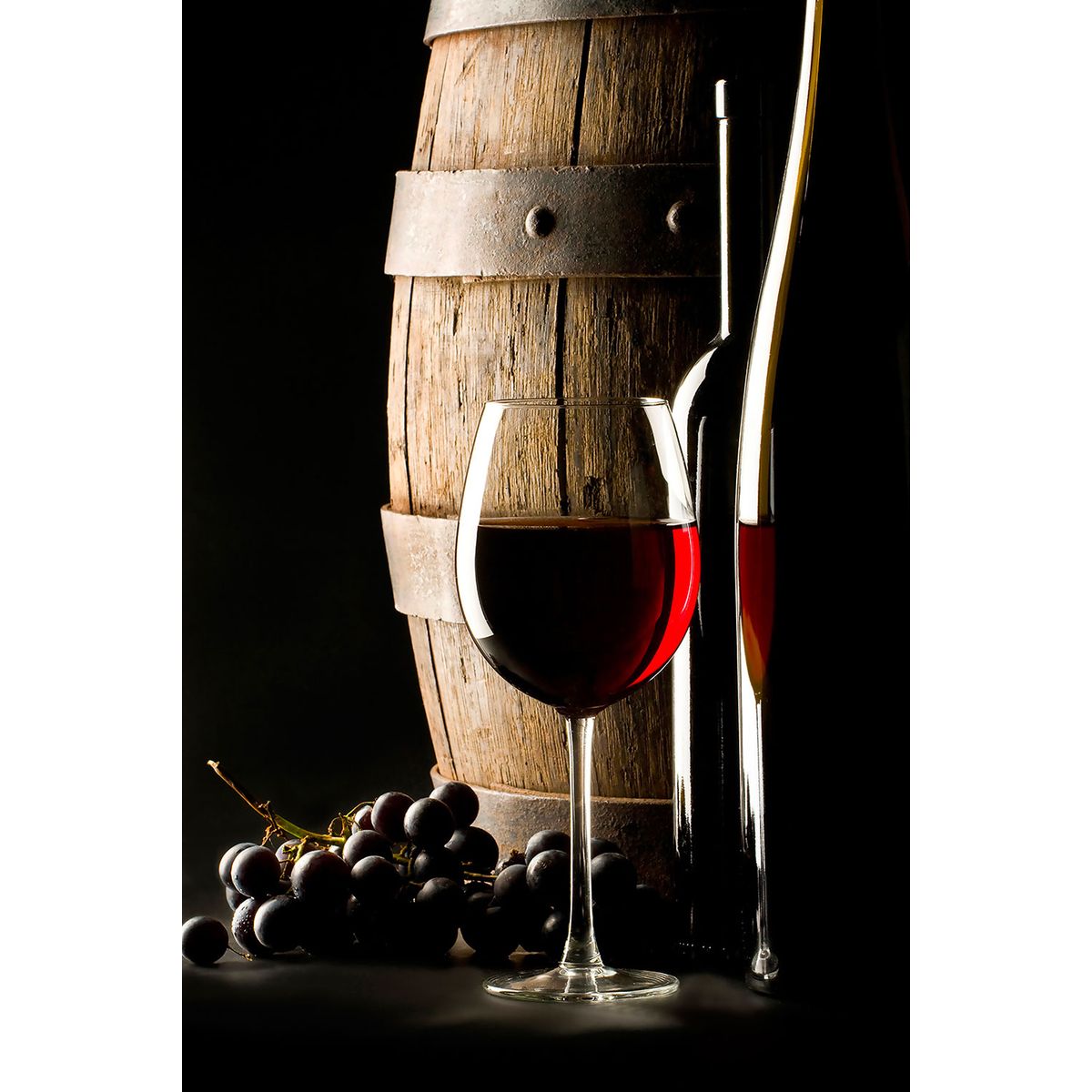 Tableau tonneau et verre de vin rouge Hexoa