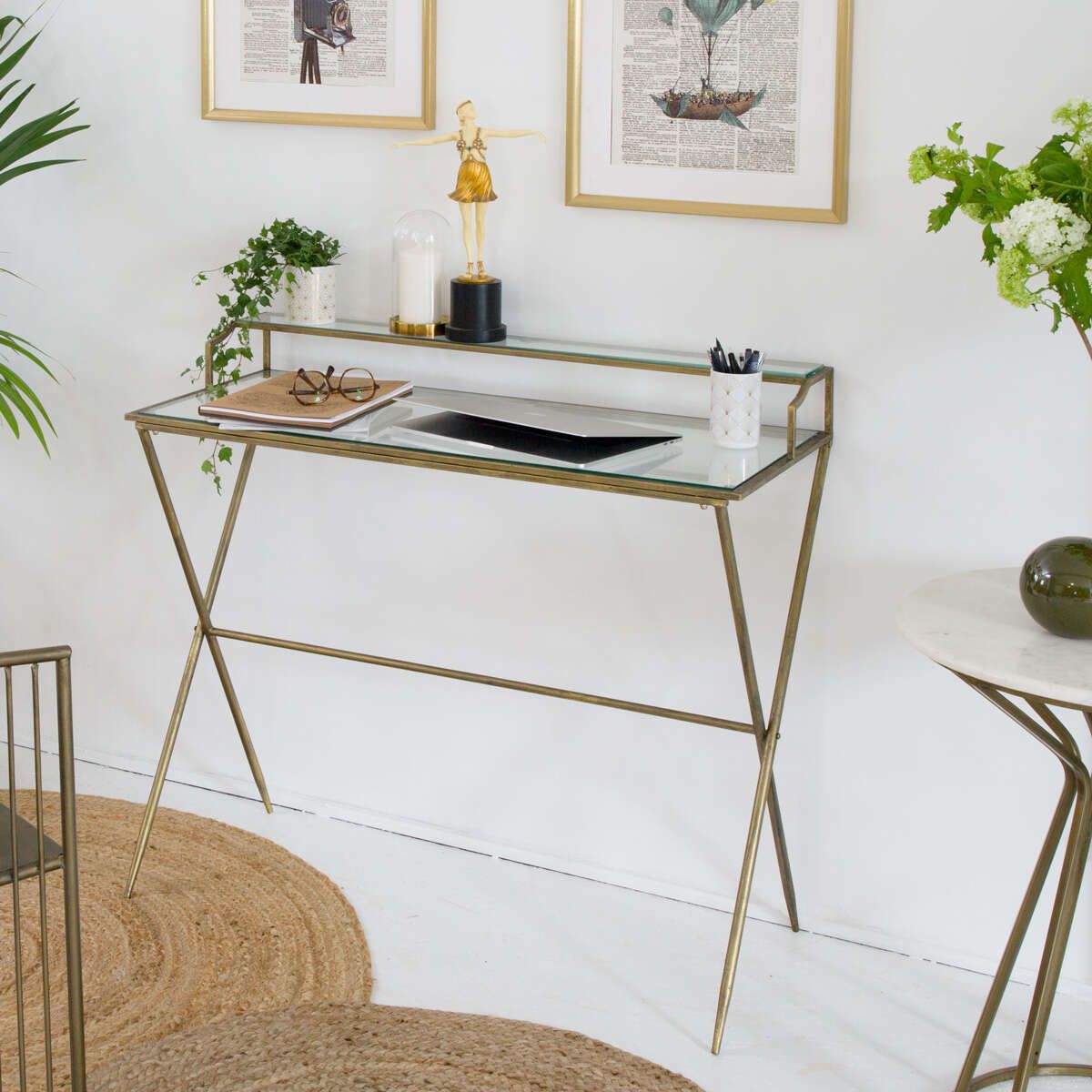bureau secretaire en metal dore charlie