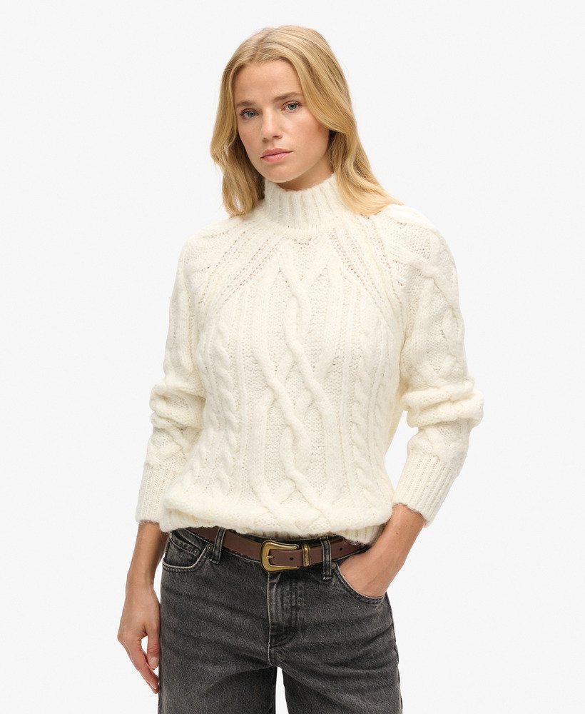Pull en maille torsadée à col montant, SUPERDRY