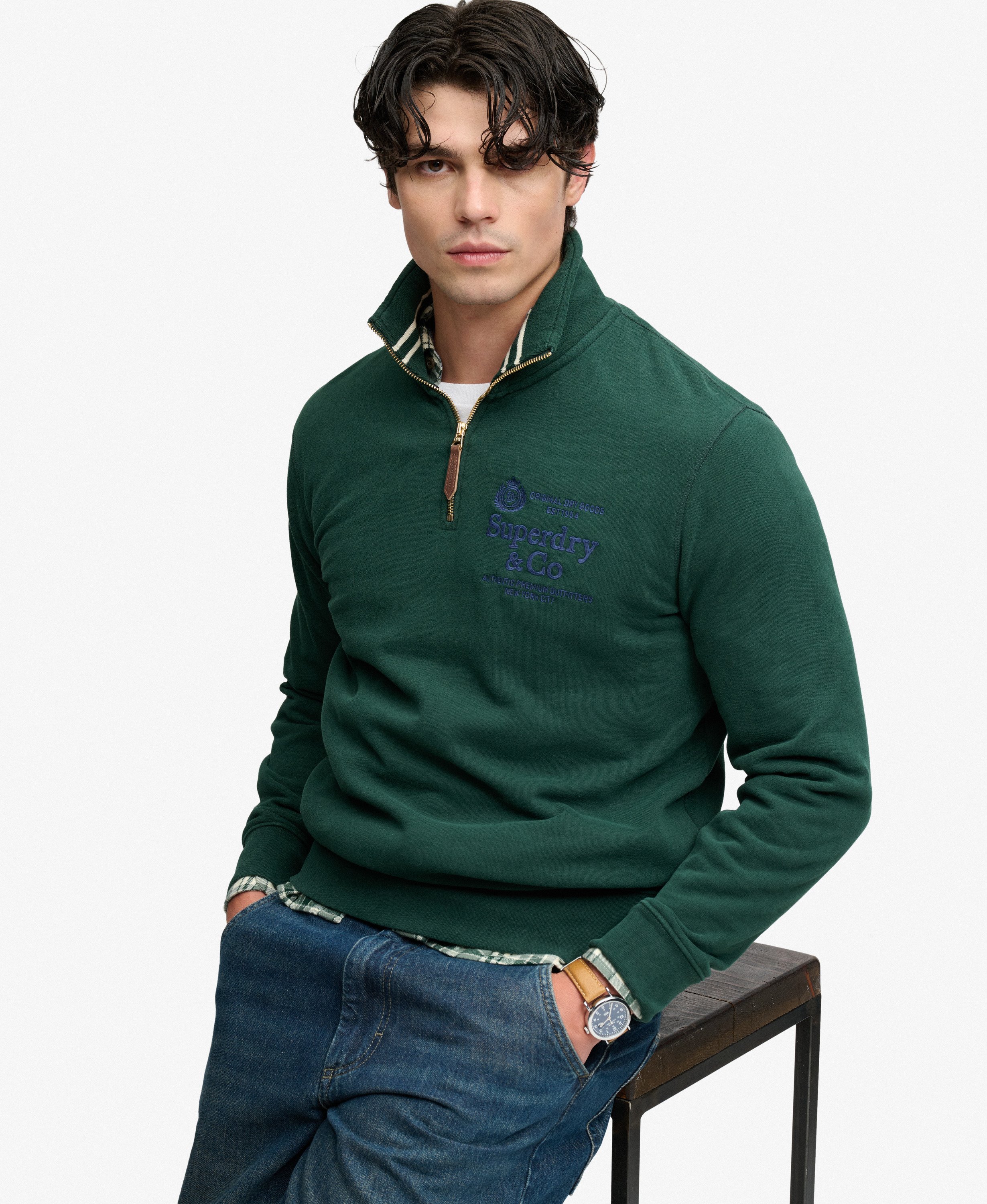 Sweat Demi-Zip Company Logo Coupe Décontractée, SUPERDRY