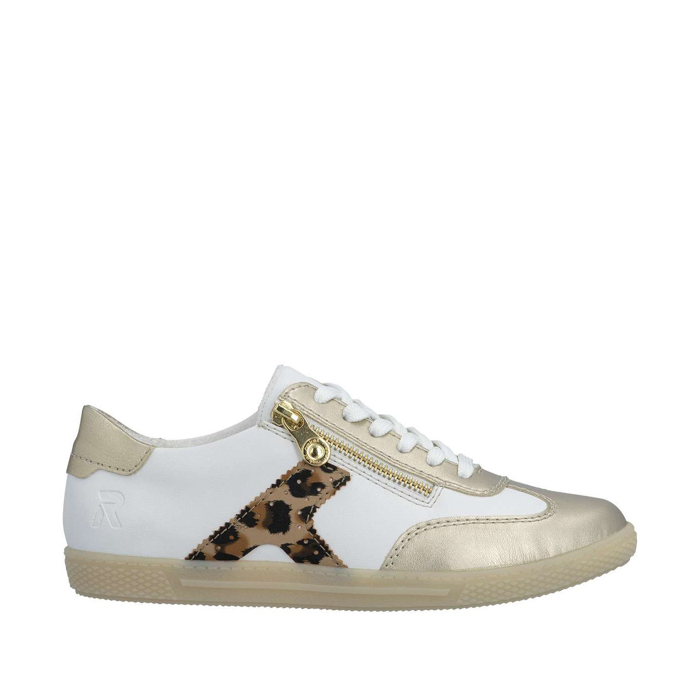 Tennis jaune à semelle à talon plat avec des lacets plats et un zip, RIEKER