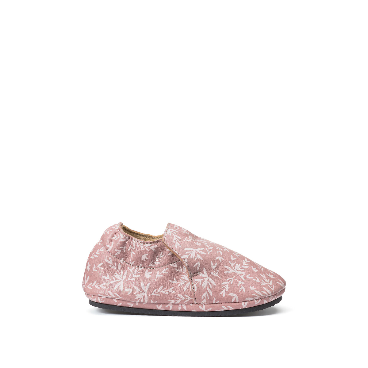 Kids leaf print slippers in leather pink La Redoute Collections