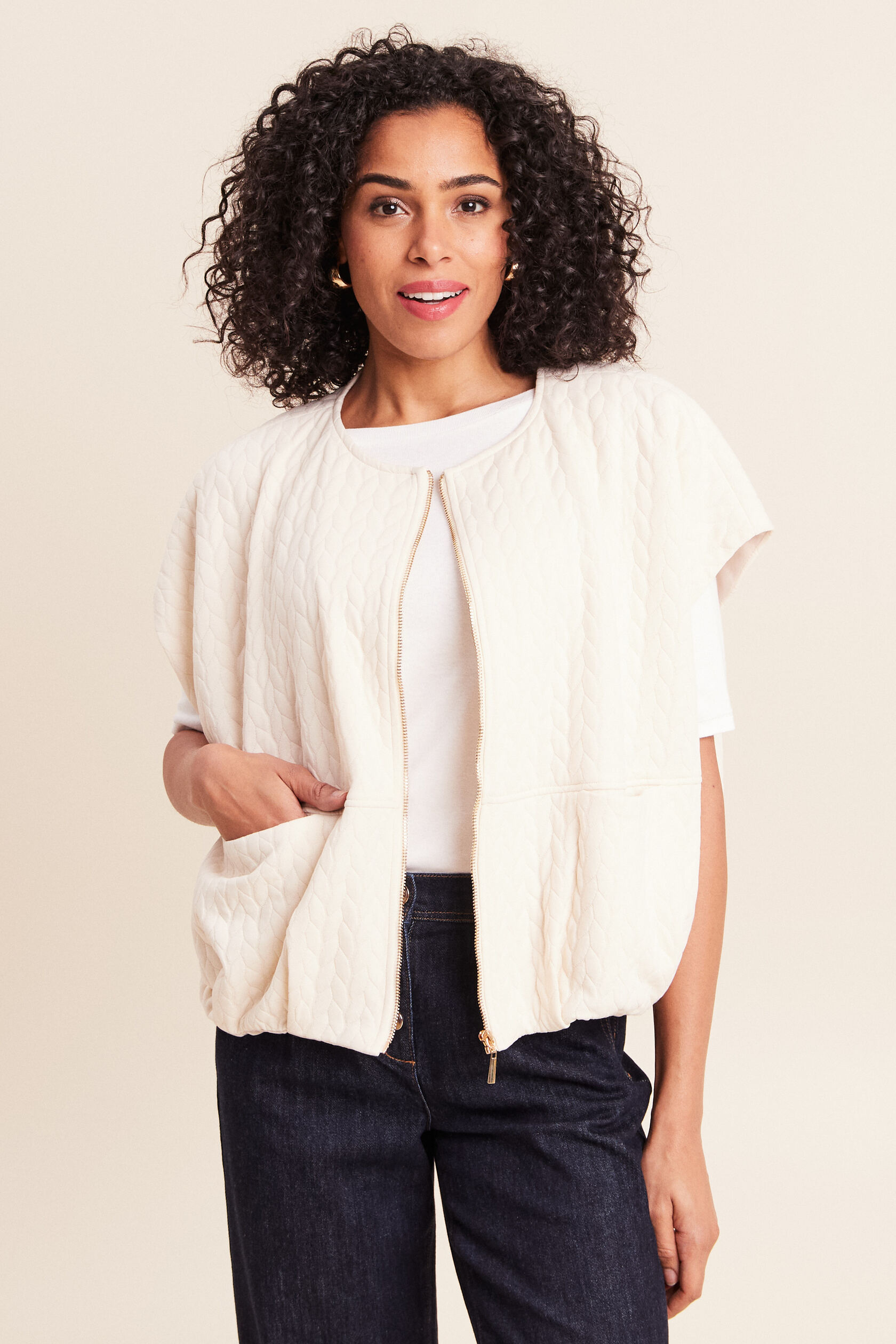 Veste col rond manches courtes doublée, BREAL