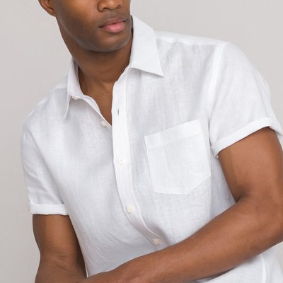 Linen Regular Fit Shirt with Short Sleeves LA REDOUTE COLLECTIONS