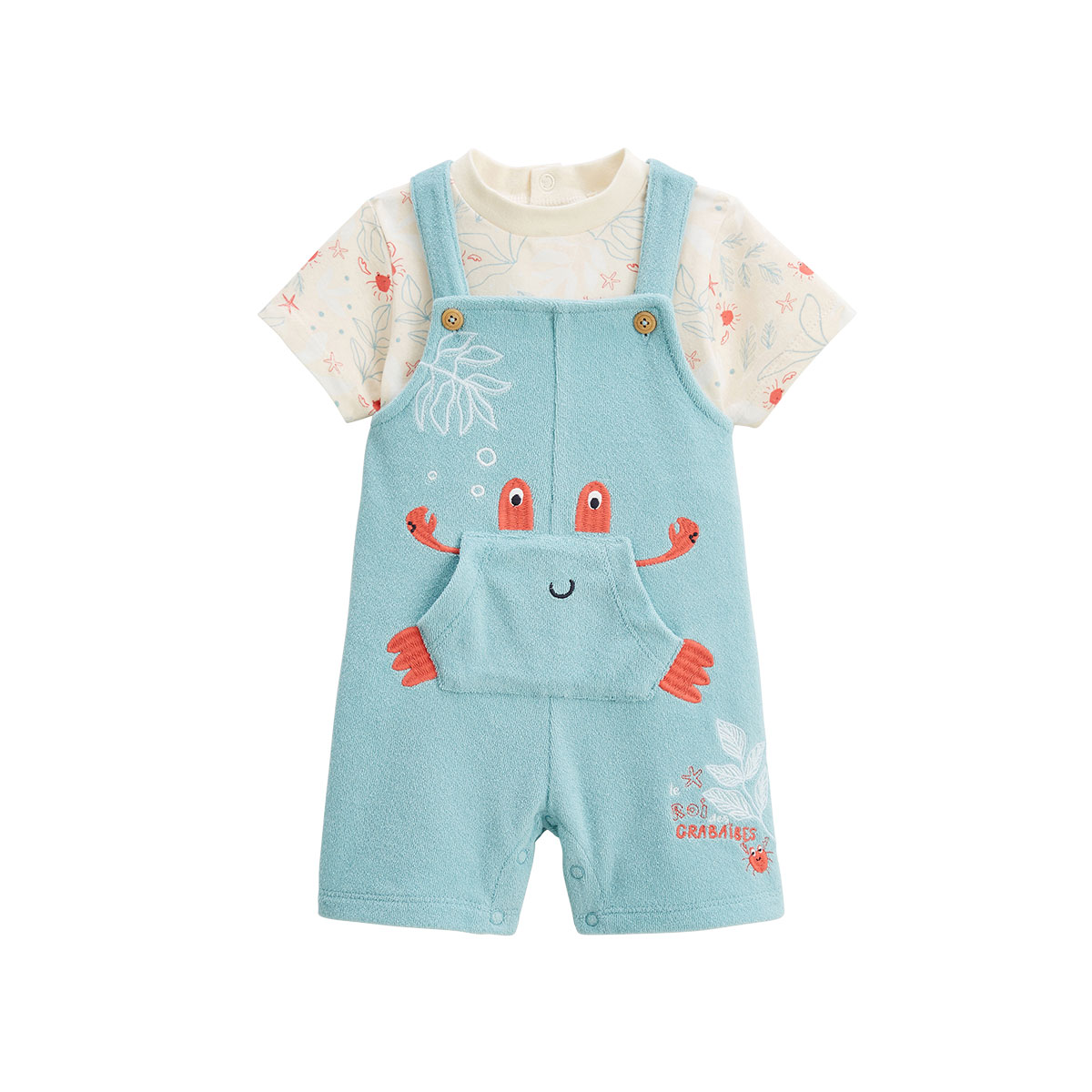 Ensemble salopette bébé en éponge et t-shirt Cayo Coco, PETIT BEGUIN