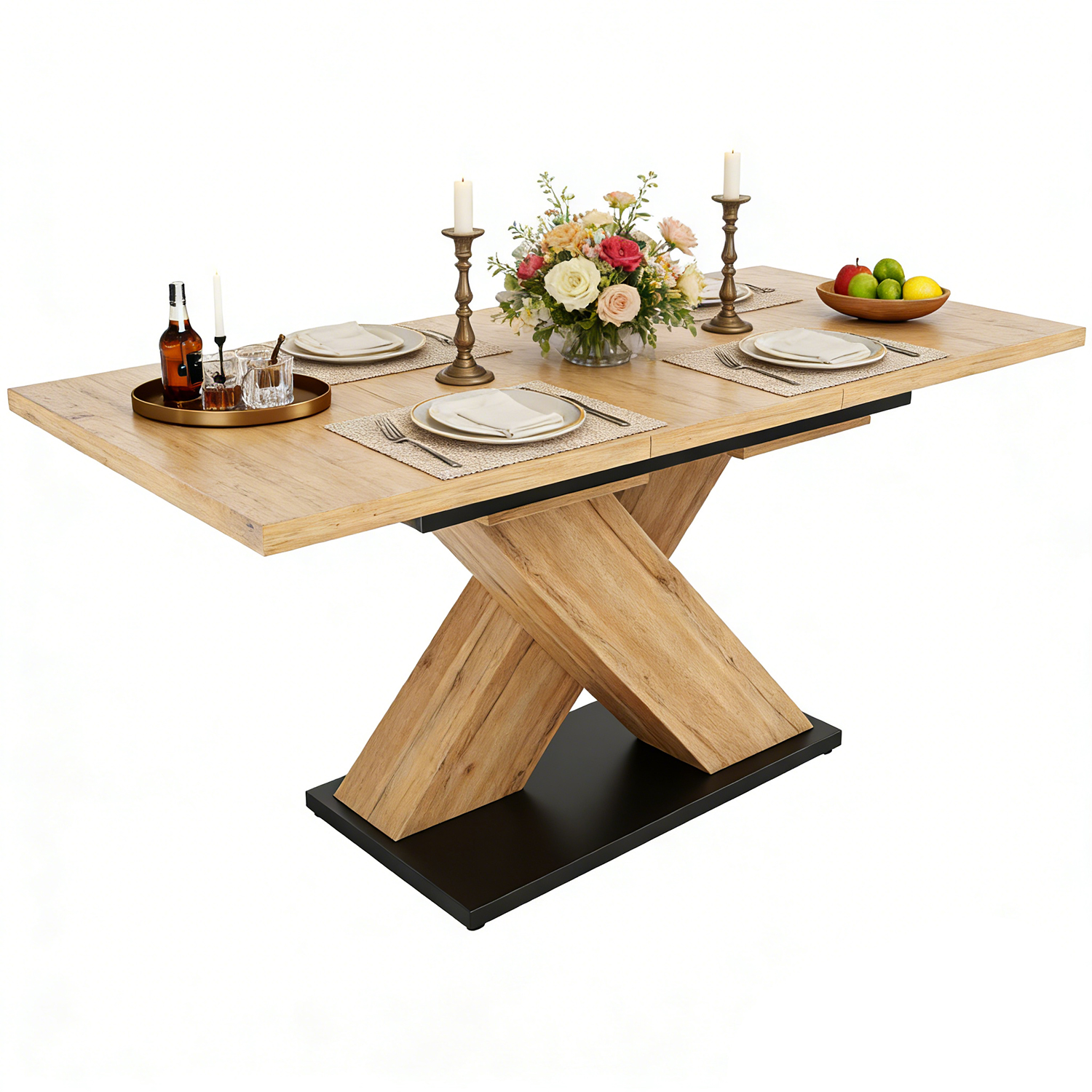 Table à manger extensible à allonge papillon intégrée, ZARAB, MEUBLES COSY