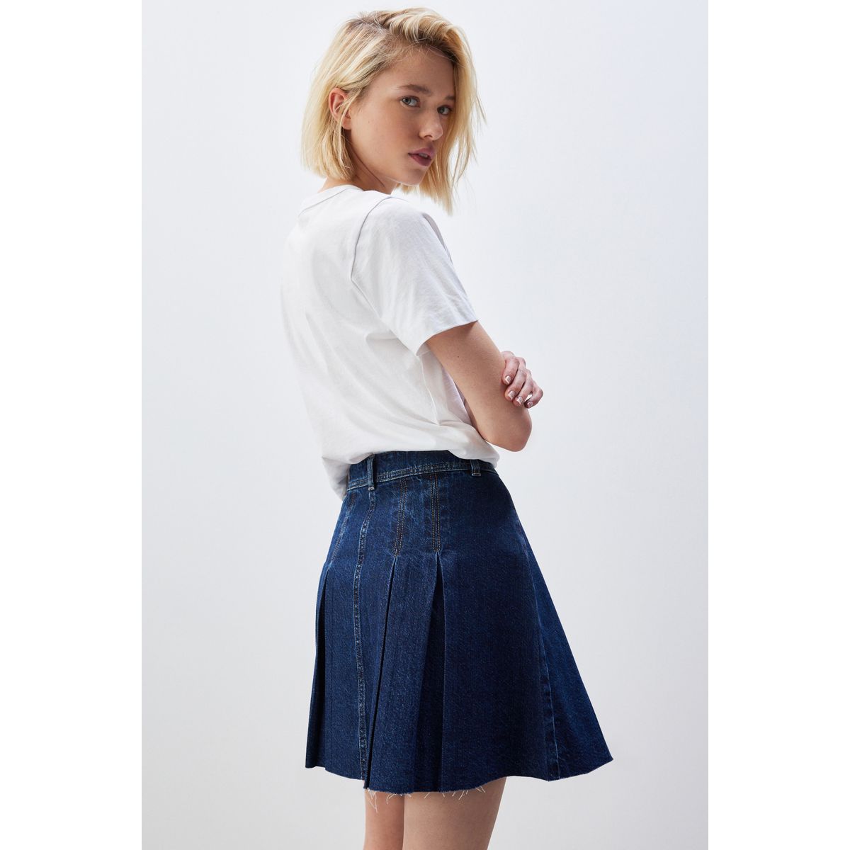 Jupe Courte Femme J. McLaughlin Taille L - Bleu Géométrique, Poches, Plissée - Occasion Très Bon État
