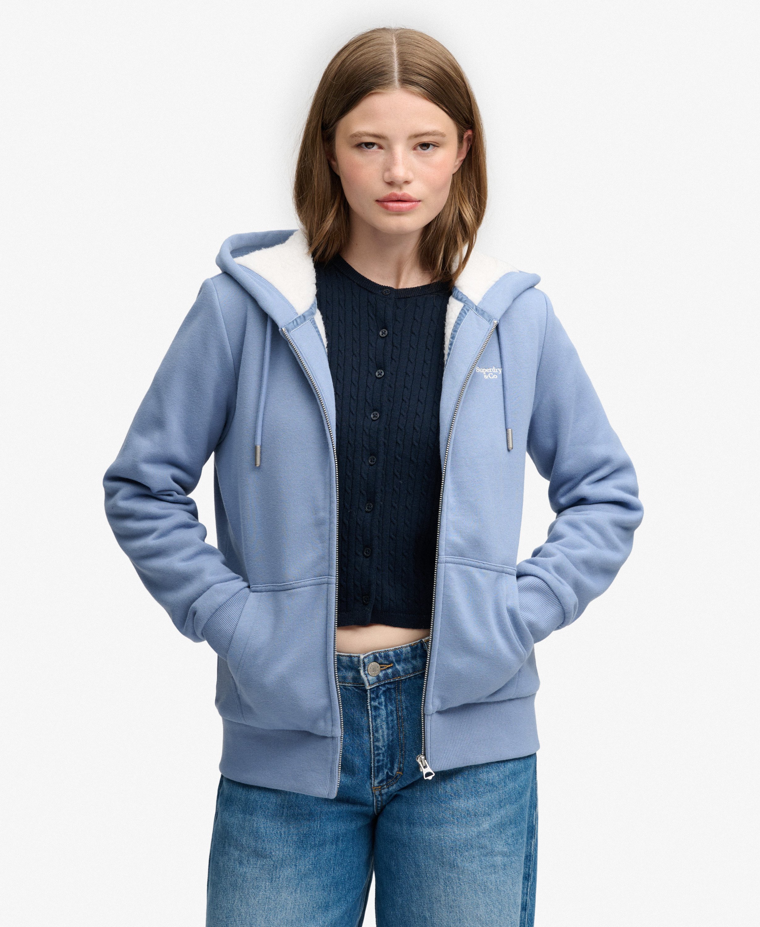 Sweat à capuche zippé Borg avec logo brodé Signature, SUPERDRY