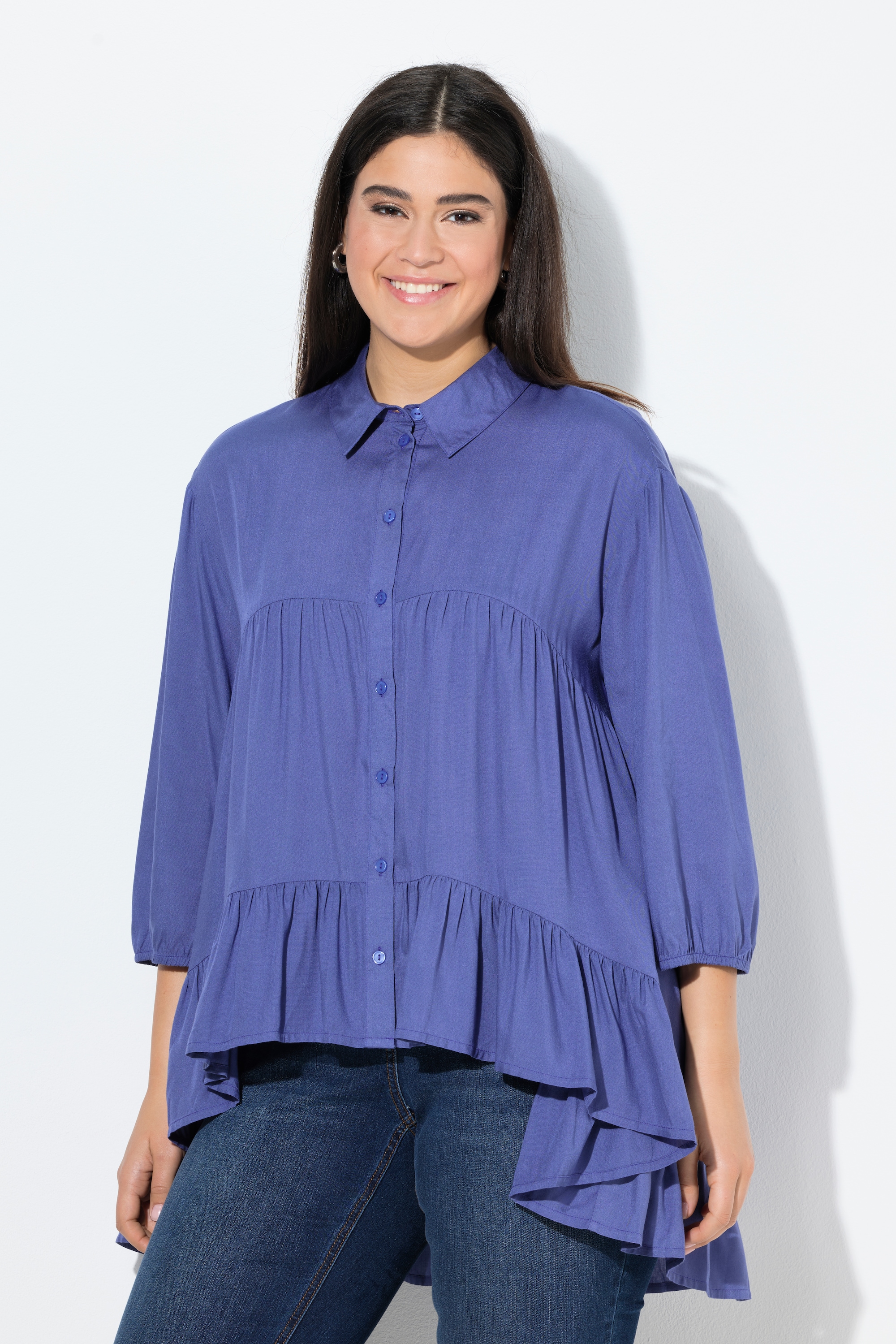 Chemisier évasé à col chemise et manches 3/4, ULLA POPKEN